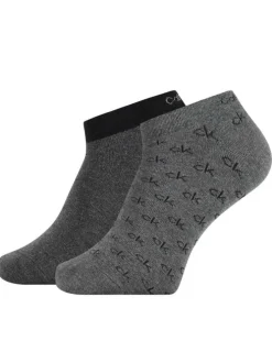 Lot de 2 paires de chaussettes basses anthracite avec multiples logos CK pour homme