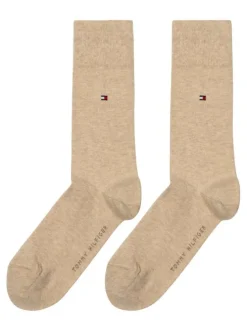 Lot de 2 paires de chaussettes beiges unies hautes en coton mélangé