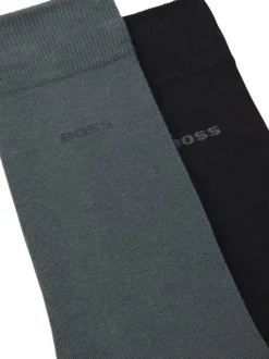 Lot de 2 paires de chaussettes hautes en coton noires et vertes unies