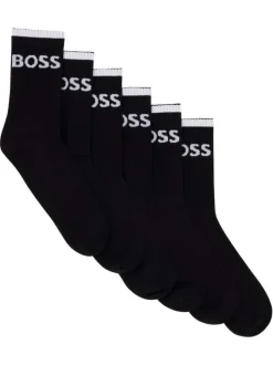 Lot de 6 paires de chaussettes hautes en coton noires unies coupe mi-hautes