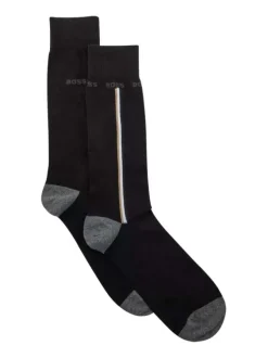 Lot de 2 paires de chaussettes hautes en coton stretch noir uni à coupe haute