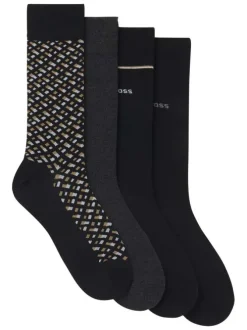 Lot de 4 paires de chaussettes hautes en coton mélangé noires unies