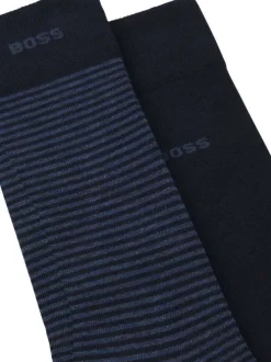 Lot de 2 paires de chaussettes hautes en coton bleu marine rayées