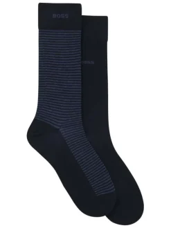 Lot de 2 paires de chaussettes hautes en coton bleu marine rayées