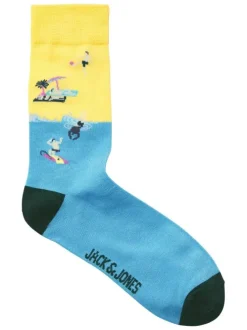 Lot de 3 paires de chaussettes hautes en coton mélangé bleues imprimées
