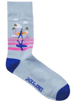 Lot de 3 paires de chaussettes hautes en coton mélangé bleues imprimées