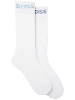 Lot de 2 paires de chaussettes blanches taille haute parées du logo 