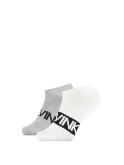 Lot de 2 paires de chaussettes mi-hautes grises et blanches avec inscription Calvin Klein pour homme