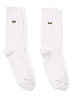 Lot de 2 paires de chaussettes hautes en coton blanc unies et à logo brodé