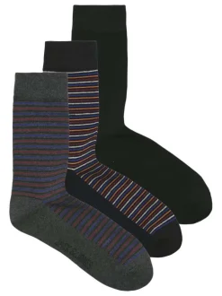 Lot de 3 paires de chaussettes hautes noires rayées avec une coupe haute