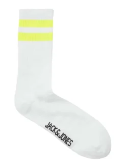 Lot de 5 paires de chaussettes hautes blanches unies avec rayures colorées