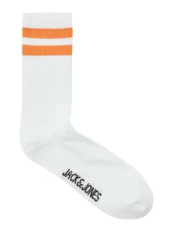 Lot de 5 paires de chaussettes hautes blanches unies avec rayures colorées