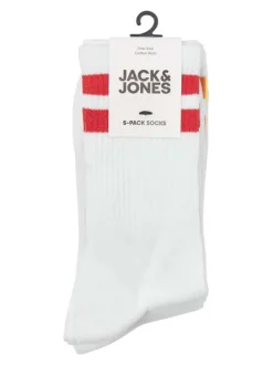Lot de 5 paires de chaussettes hautes blanches unies avec rayures colorées