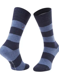 Lot de 2 paires de chaussettes hautes en coton mélangé bleues à rayures