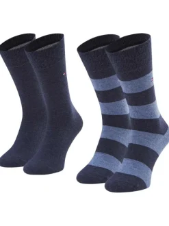 Lot de 2 paires de chaussettes hautes en coton mélangé bleues à rayures
