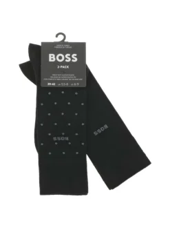 Lot de 2 paires de chaussettes hautes en coton mélangé noires à pois et unies