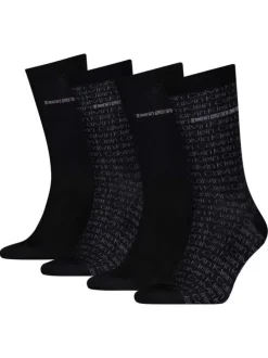Lot de 4 paires de chaussettes hautes noires imprimées en coton mélangé