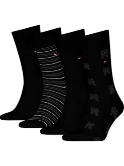 Lot de 4 paires de chaussettes hautes en coton mélangé noires rayées