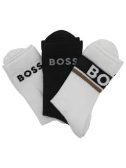 Lot de 3 paires de chaussettes hautes en coton mélangé unies avec logo Boss