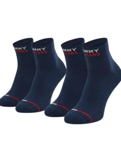 Lot de 2 paires de chaussettes basses en coton biologique marine unies coupe mi-haute nom sous le pied