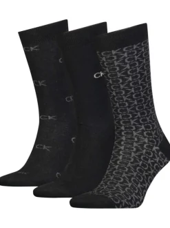 Lot de 3 paires de chaussettes hautes noires avec monogramme imprimé