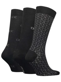 Lot de 3 paires de chaussettes hautes noires avec monogramme imprimé