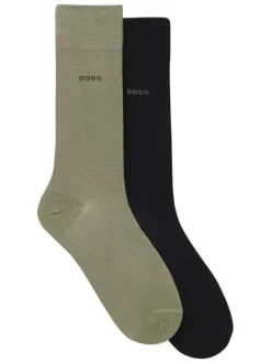 Lot de 2 paires de chaussettes hautes en coton noires et vertes unies
