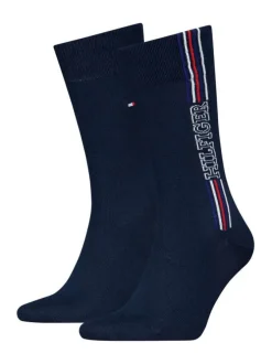 Lot de 2 paires de chaussettes homme marine hautes et à logo brodé