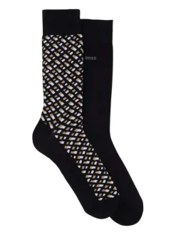 Lot de 2 paires de chaussettes hautes noires unies avec marque