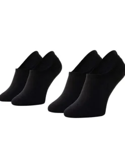 Lot de 2 paires de chaussettes basses en coton mélangé noires uni et logo imprimé à l'arrière