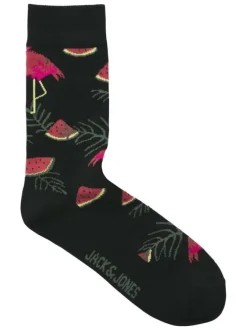 Lot de 3 paires de chaussettes hautes en coton mélangé noires imprimées