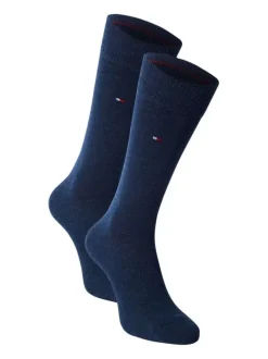 Lot de 2 paires de chaussettes hautes marine unies avec logo brodé