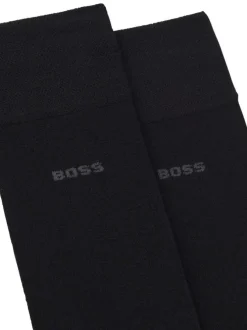 Lot de 2 paires de chaussettes hautes en coton noires unies avec logo imprimé