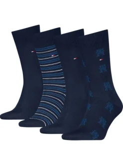 Lot de 4 paires de chaussettes hautes en coton mélangé marine à motifs