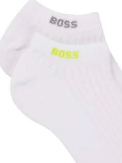 Lot de 2 paires de socquettes en coton mélangé blanches unies avec le logo