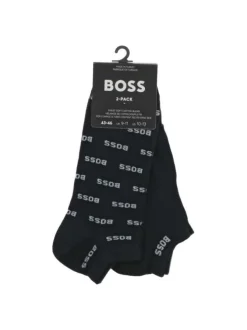 Lot de 2 paires de socquettes marine unie et all-over logo Boss blanc