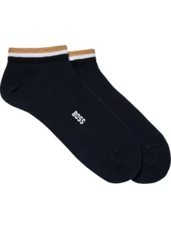 Lot de 2 paires de socquettes en coton mélangé bleues marine unies avec le logo