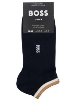 Lot de 2 paires de socquettes en coton mélangé bleues marine unies avec le logo