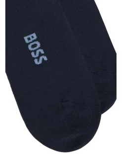 Lot de 2 paires de socquettes bleues nuit unies avec petit logo sur le dessous