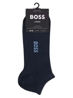 Lot de 2 paires de socquettes bleues nuit unies avec petit logo sur le dessous