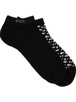 Lot de 2 paires de socquettes en coton mélangé noires unies et à motifs