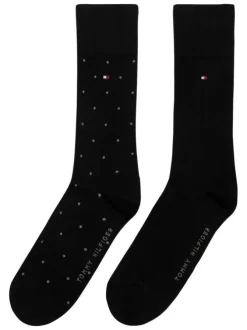 Lot de deux paires de chaussettes hautes en coton noires à pois blancs