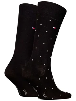 Lot de deux paires de chaussettes hautes en coton noires à pois blancs