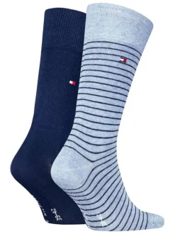 Lot de deux paires de chaussettes hautes en coton bleues rayées