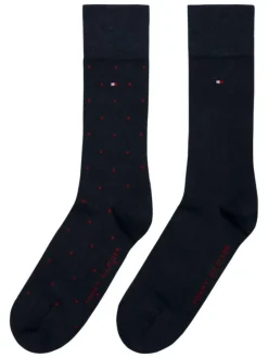Lot de deux paires de chaussettes hautes en coton marine à pois rouges