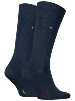 Lot de deux paires de chaussettes hautes en coton marine à pois rouges