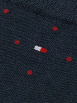 Lot de deux paires de chaussettes hautes en coton marine à pois rouges