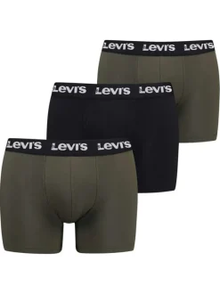 Lot de 3 boxers classique en coton kaki et noir uni avec logo
