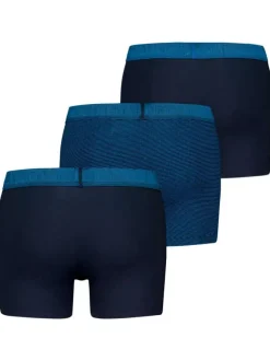 Lot de 3 Boxers classique en coton marine unis avec tailles élastiquées bleues