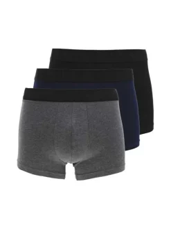 Lot de 3 Boxers classique en coton noir gris et marine uni avec une coupe fermée